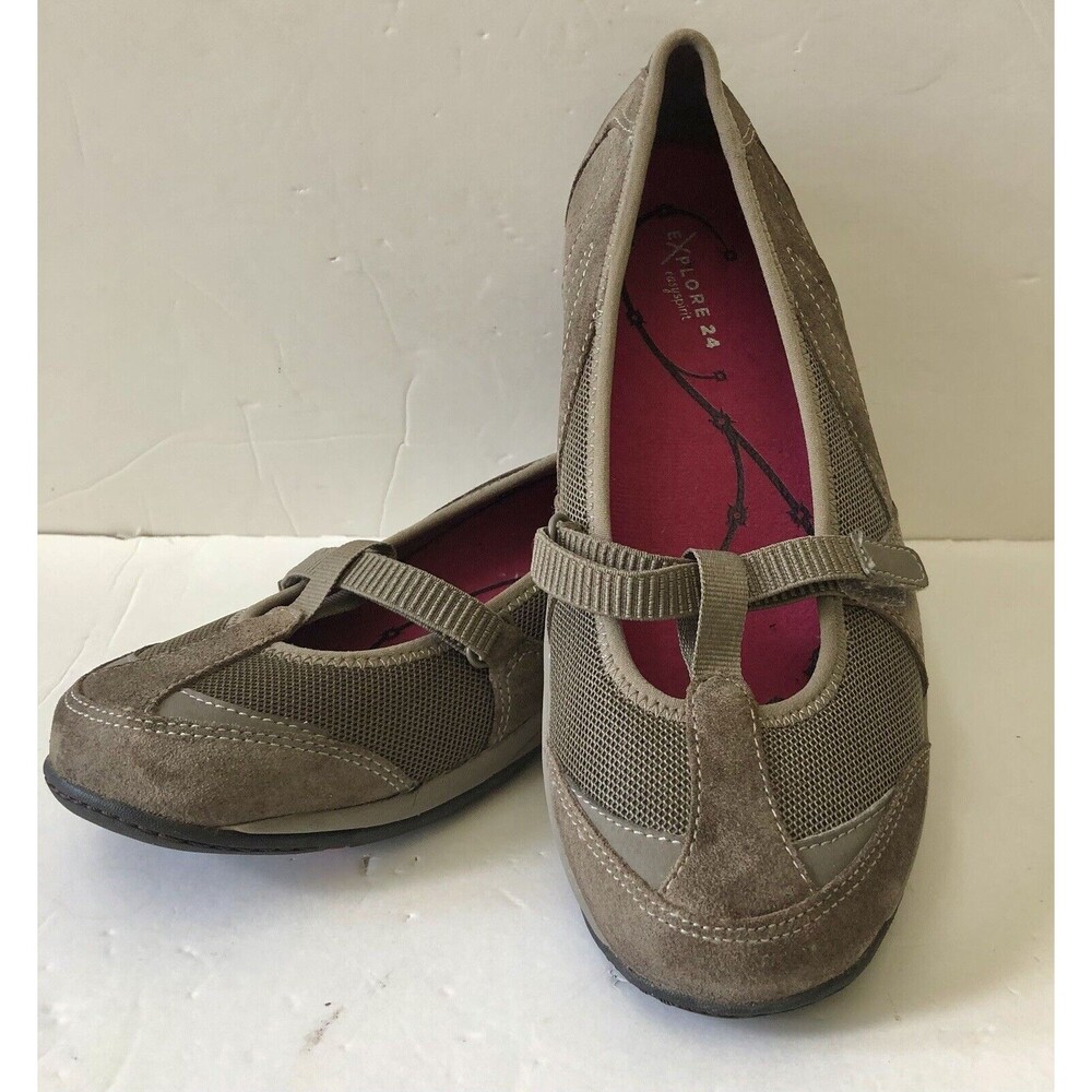 EASY SPIRIT EXPLORE 24 WOMEN'S SHOES 8 1/2 ESLENA COMFORT DARK TAUPE STRAP Cj14
